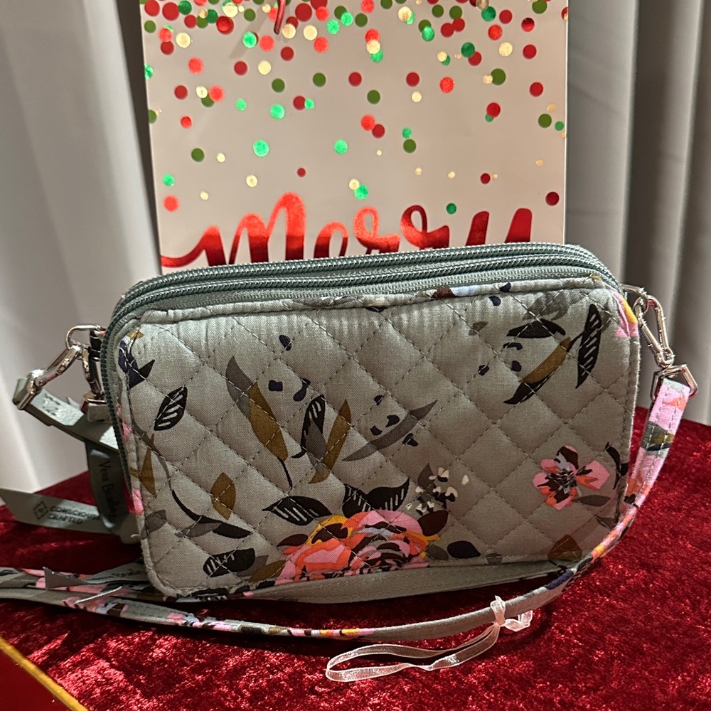 Vera Bradley RFID all in one Floral Quilted Crossbody Bag  (rosy outlook)